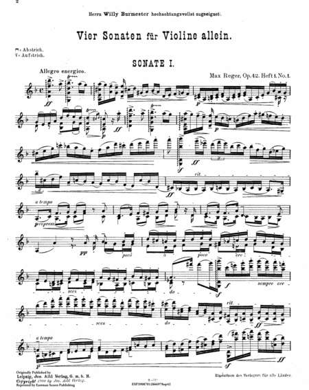 Vier Sonaten fur Violine allein, op. 42. Heft 1, no. 1 u. 2