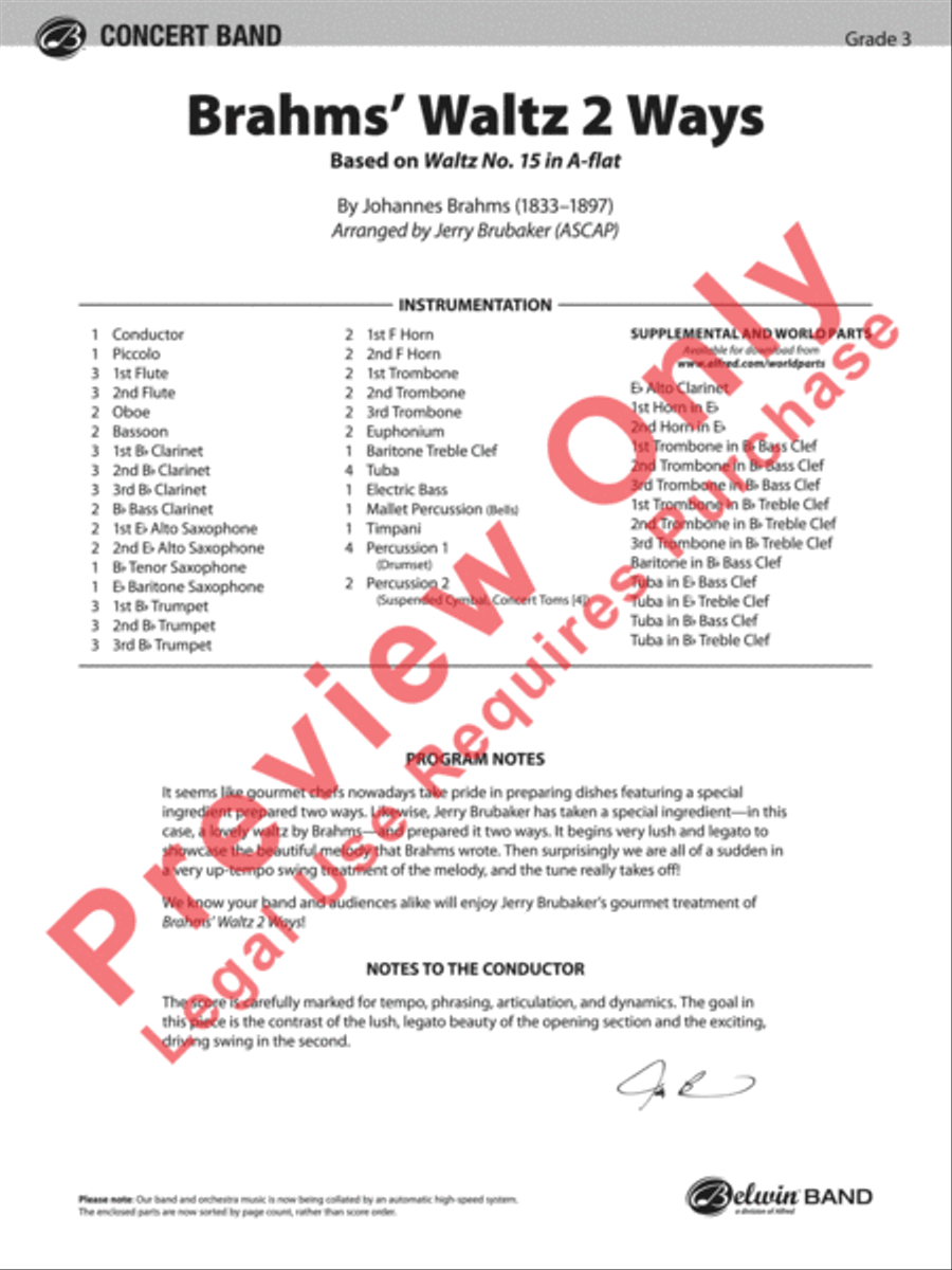 Brahms' Waltz 2 Ways Concert Band scores gallery preview page 2
