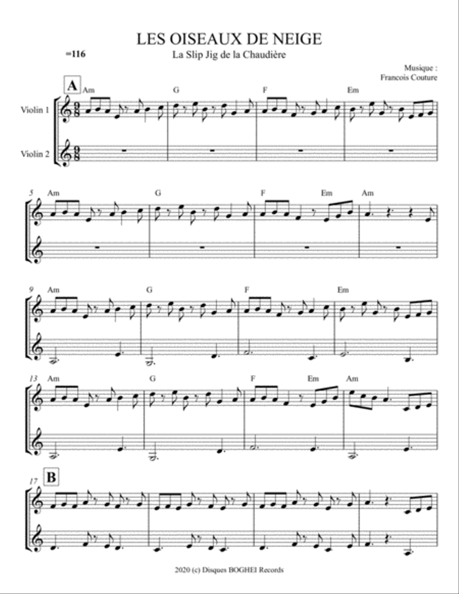 LES OISEAUX DE NEIGE - La slip jig de la chaudière Violin Solo scores gallery preview page 1
