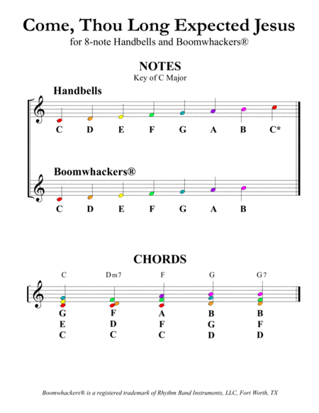 Come, Thou Long Expected Jesus for 8-note Bells and Boomwhackers (with Color Coded Notes) image number null