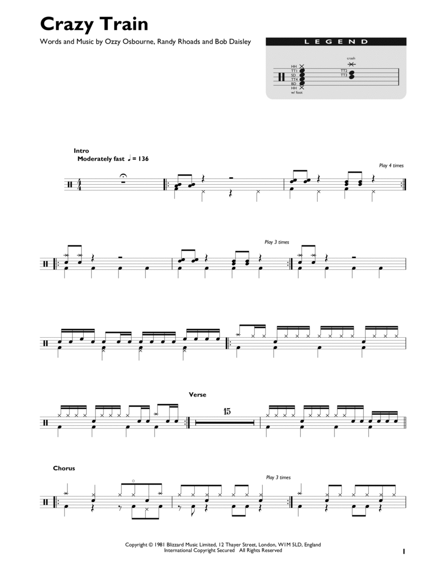 Crazy Train Drum Set scores gallery preview page 1