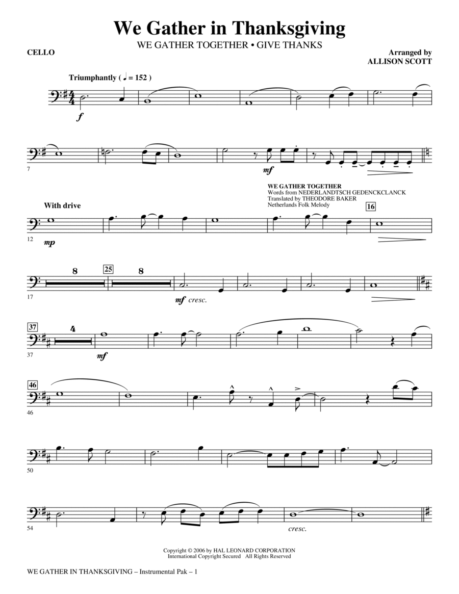 We Gather in Thanksgiving - Cello Choir scores gallery preview page 1