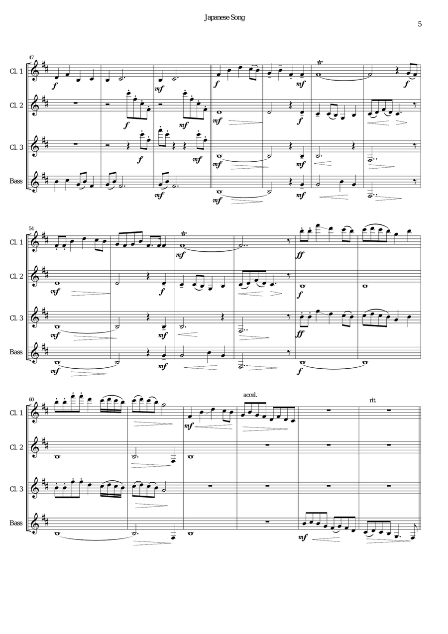 Japanese Song (for unsung heroes) clarinet quartet Clarinet Quartet scores gallery preview page 4