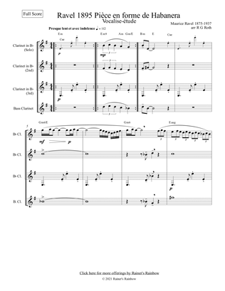Ravel Vocalise Etude En Form Habanera Clarinet Quartet
