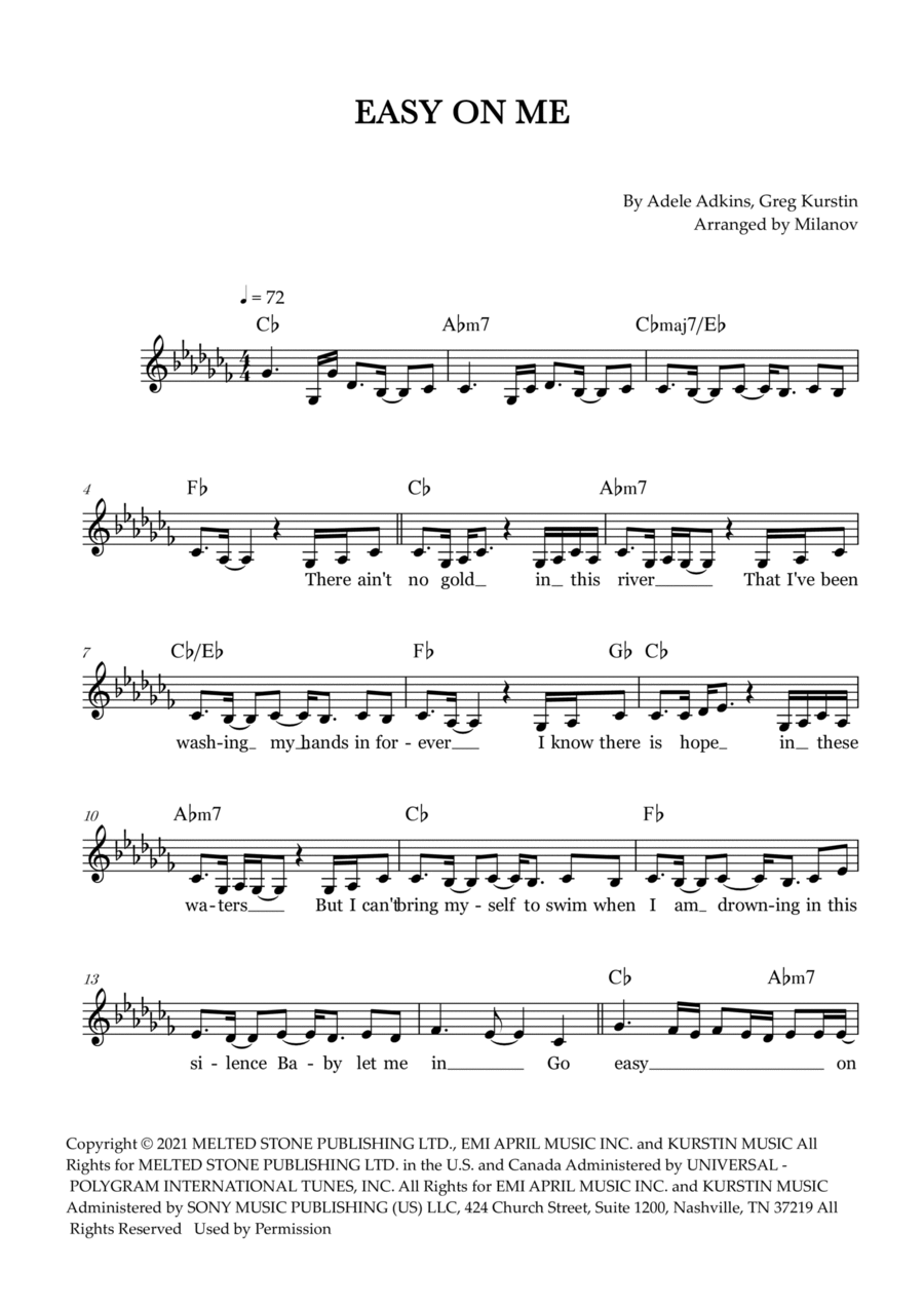 Easy On Me Piano scores gallery preview page 1