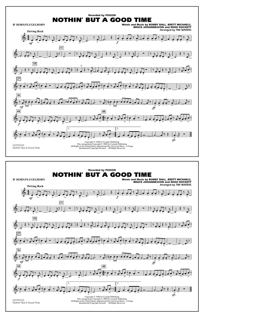 Nothin' But A Good Time - Bb Horn/Flugelhorn Marching Band scores gallery preview page 1