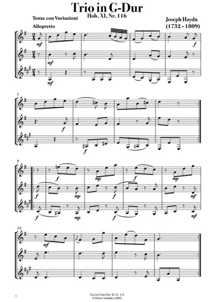 Joseph Haydn Trio in G major Hob. XI, No 116