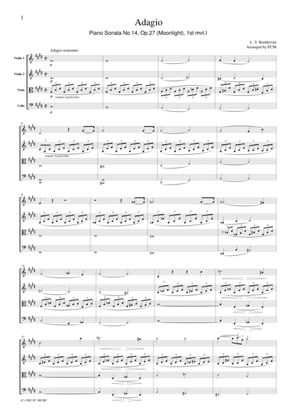 Beethoven Piano Sonata No.14, Op.27 (Moonlight), 1st mvt., for string quartet, CB008