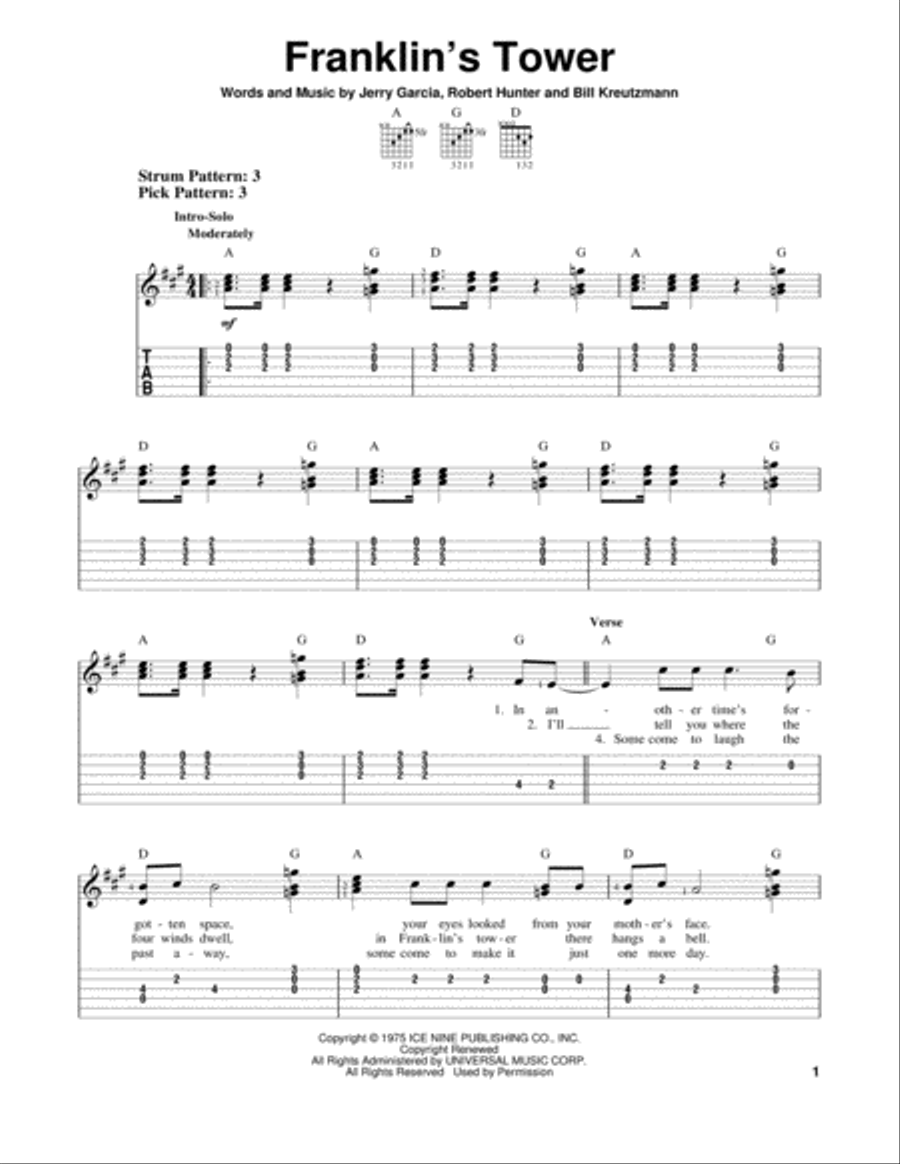 Franklin's Tower Franklin's Tower Acoustic Guitar scores gallery preview page 1