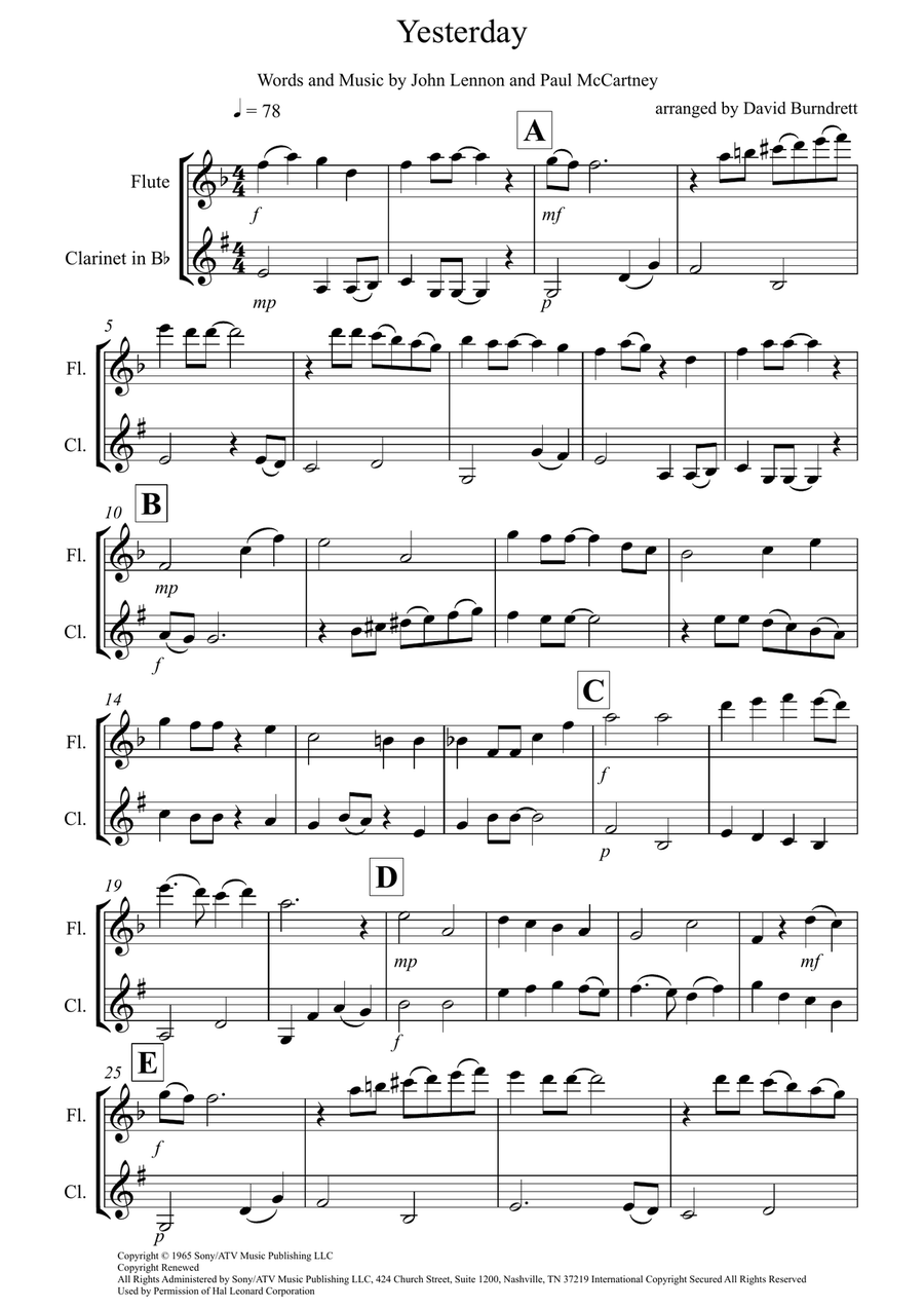 Yesterday Woodwind Duet scores gallery preview page 1
