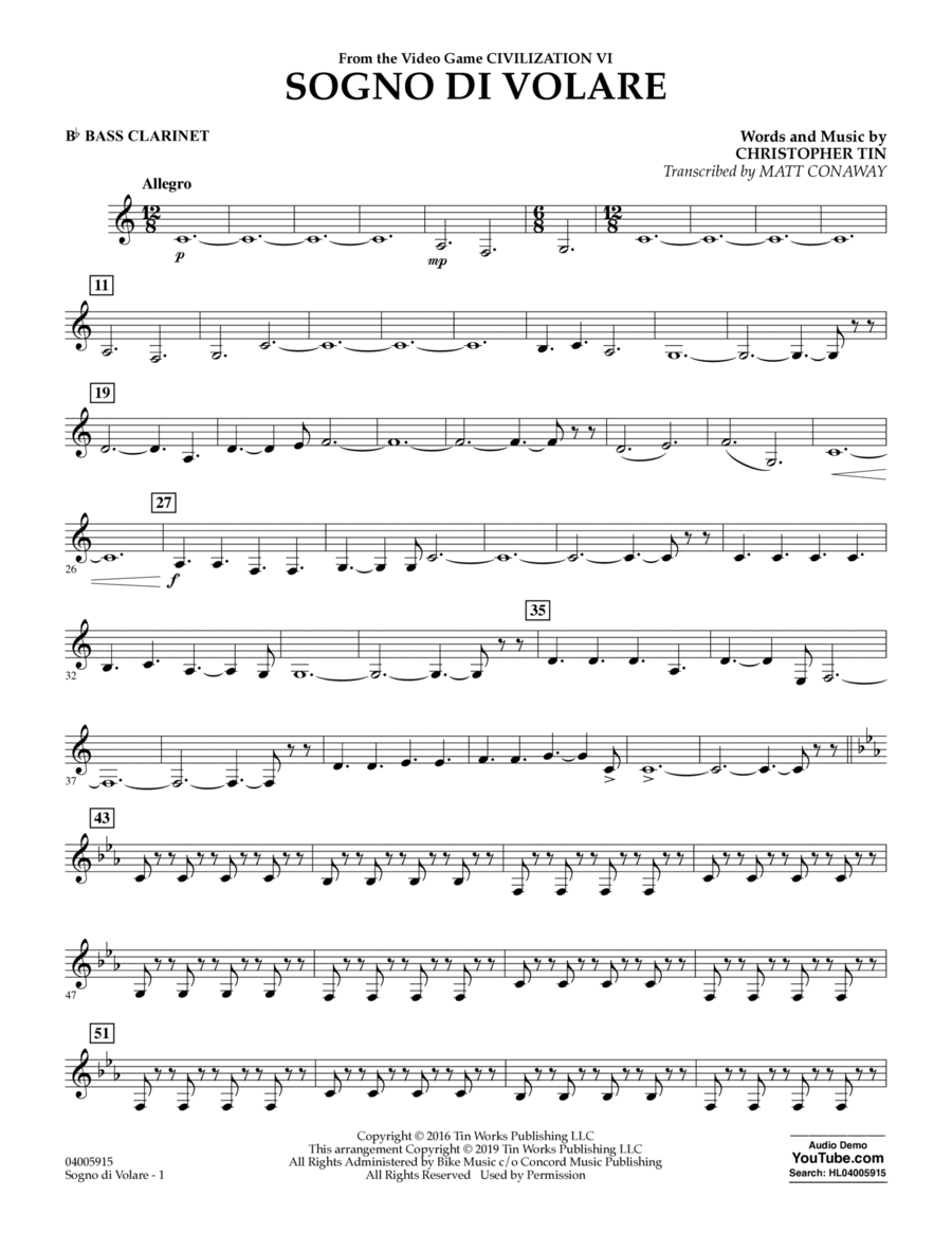 Sogno di Volare (from Civilization VI) (arr. Matt Conaway) - Bb Bass Clarinet