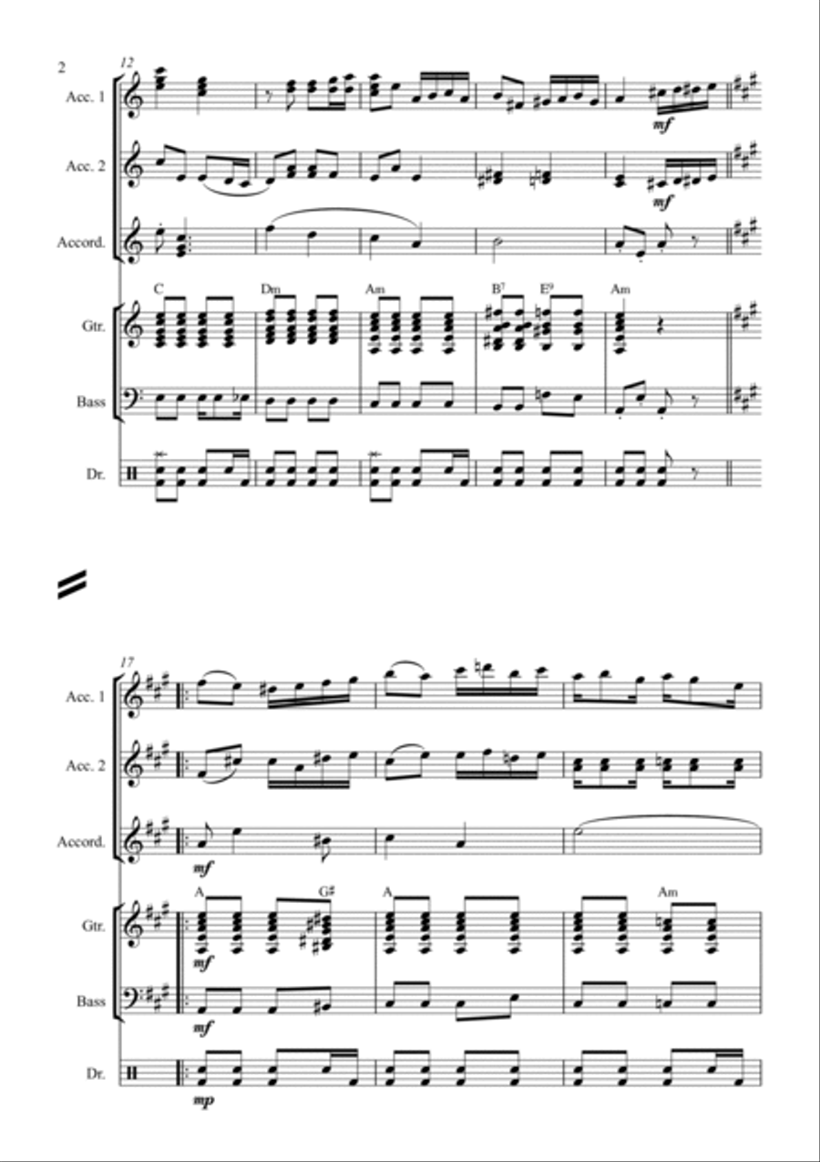 Gardel: Por una Cabeza, tango (Accordion orchestra) Chamber Music scores gallery preview page 2
