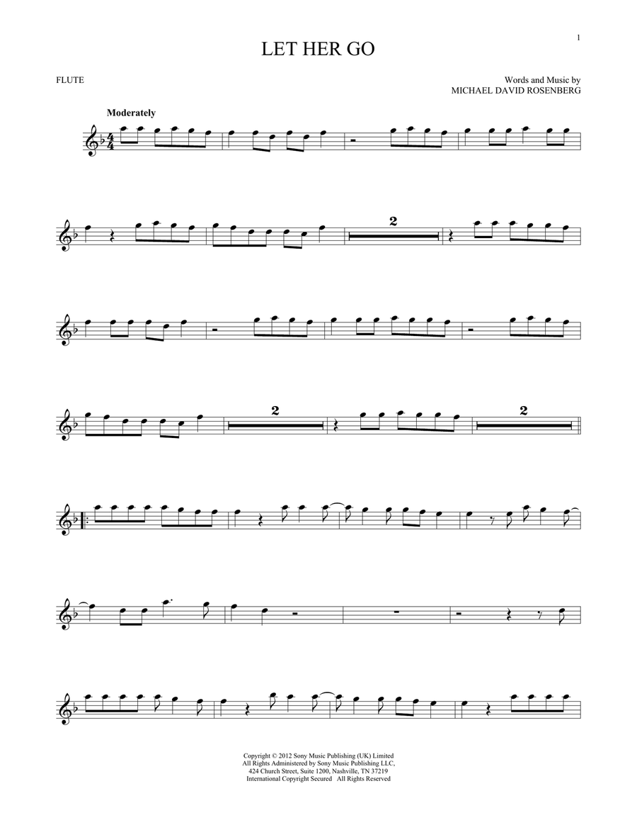 Let Her Go Flute Solo scores gallery preview page 1