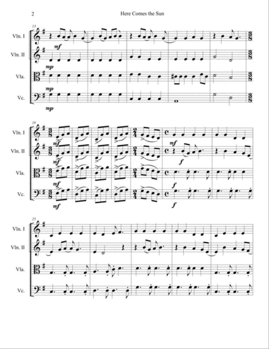 Here Comes The Sun String Quartet scores gallery preview page 2