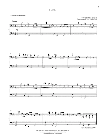 sans. (DELTARUNE Chapter 2 - Piano Sheet Music)