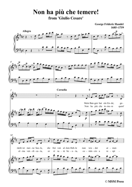 Handel-Non ha più che temere,from 'Giulio Cesare',in D Major,for Voice and Piano image number null