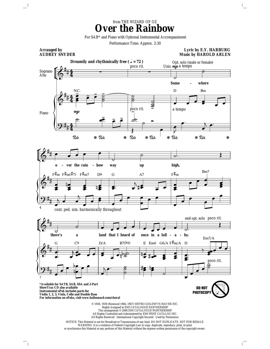 Over The Rainbow (arr. Audrey Snyder) 3-Part scores gallery preview page 1
