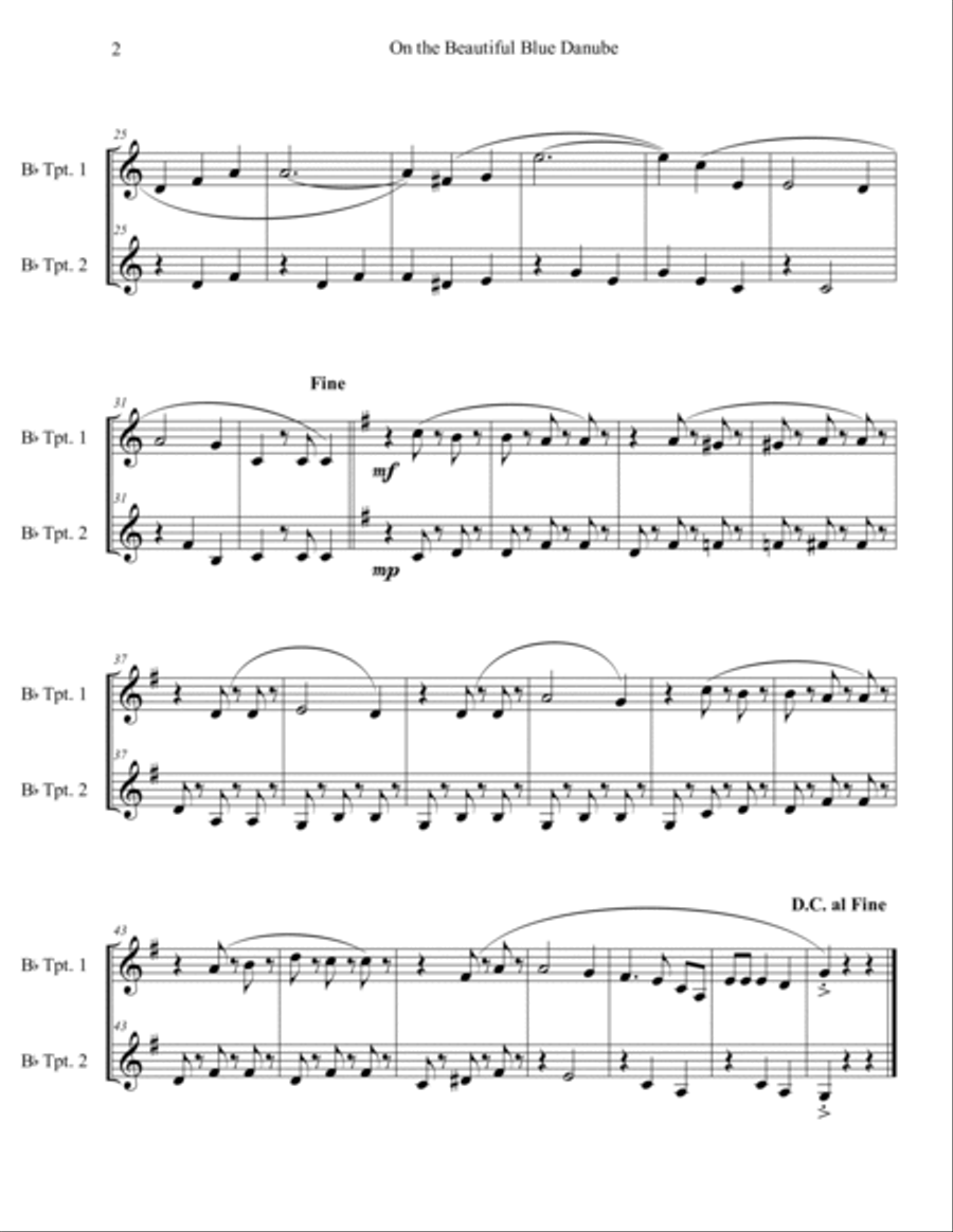 The Blue Danube (Trumpet Duet) Trumpet Duet scores gallery preview page 2