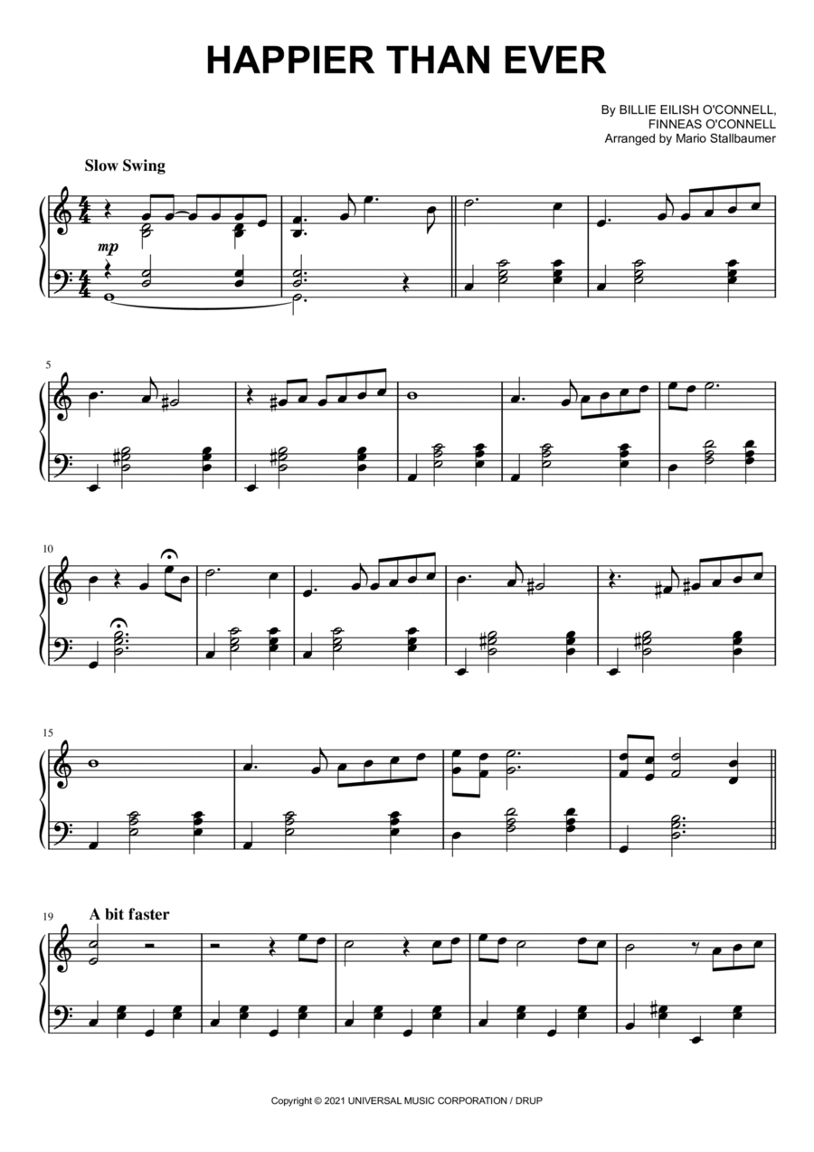 Happier Than Ever Piano Solo scores gallery preview page 1