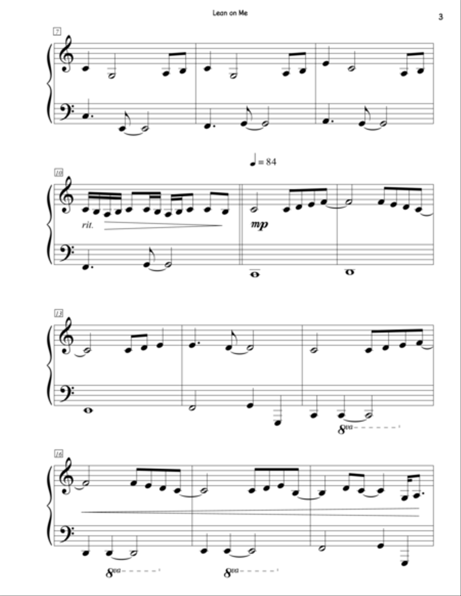 Lean On Me Piano Solo scores gallery preview page 3