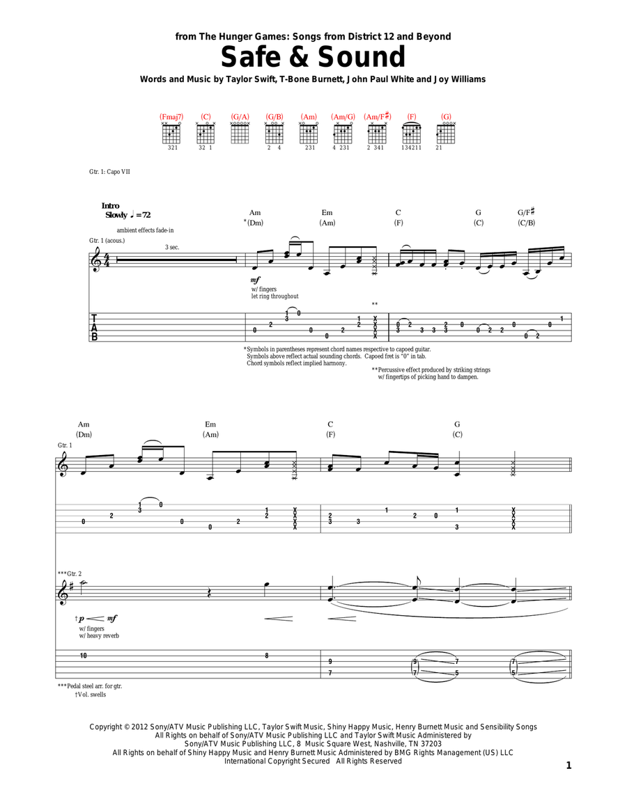 Safe & Sound (feat. The Civil Wars) (from The Hunger Games) Acoustic Guitar scores gallery preview page 1
