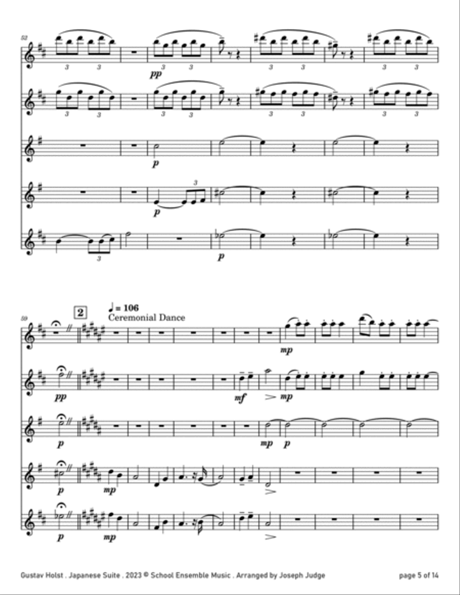 Japanese Suite by Holst for Saxophone Quintet in Schools Saxophone Quintet scores gallery preview page 5