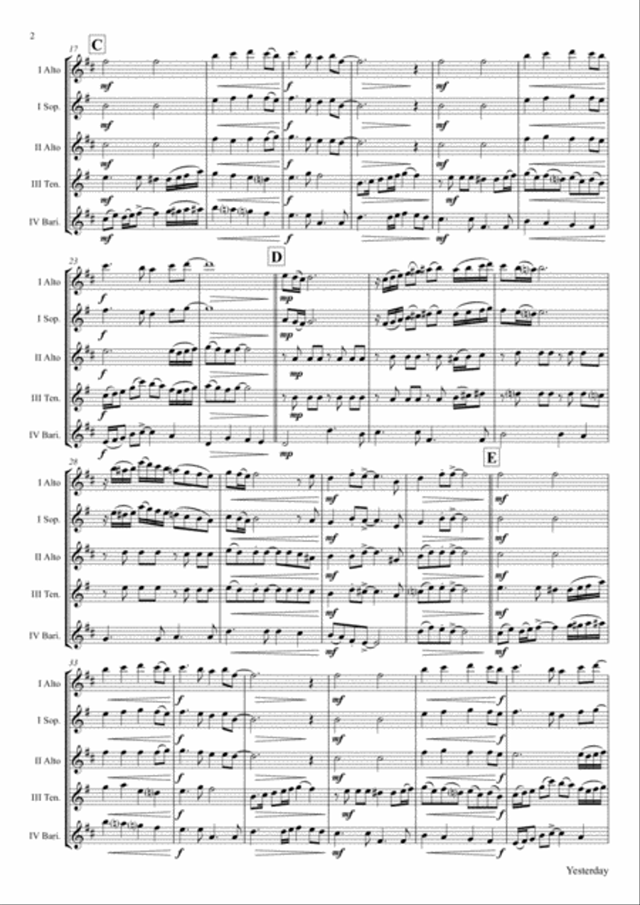 Yesterday Woodwind Quartet scores gallery preview page 2