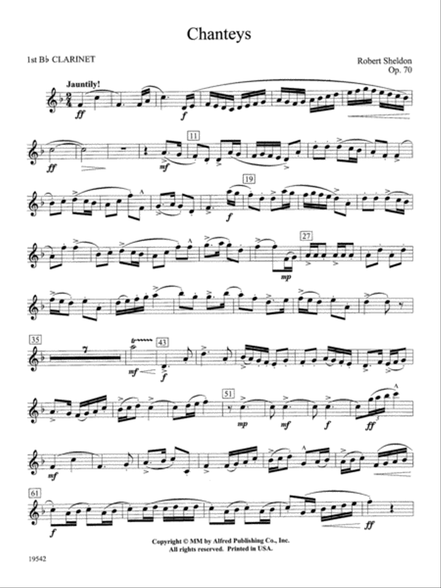 Chanteys: 1st B-flat Clarinet Concert Band scores gallery preview page 1
