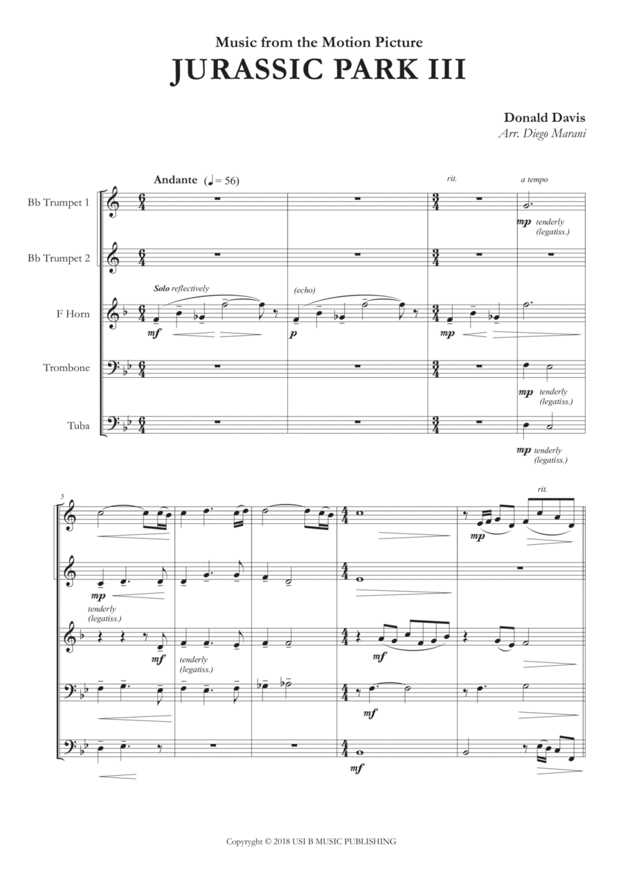 Jurassic Park III Jurassic Park III Brass Ensemble scores gallery preview page 1