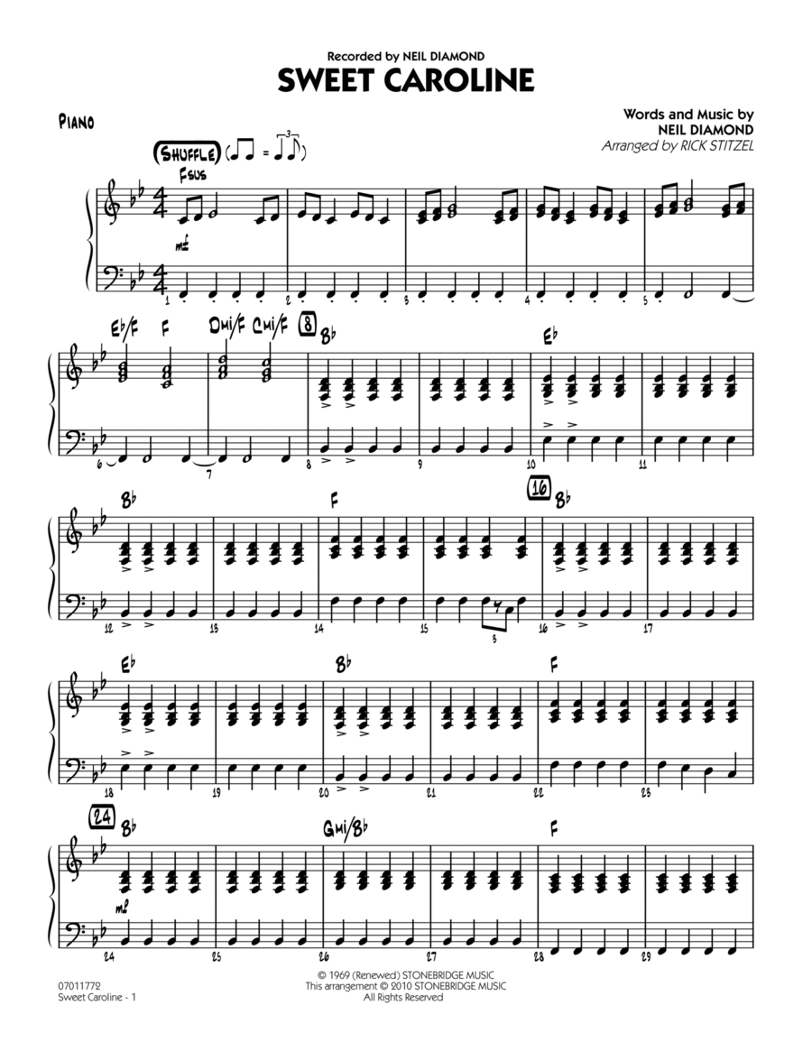 Sweet Caroline - Piano Jazz Ensemble scores gallery preview page 1