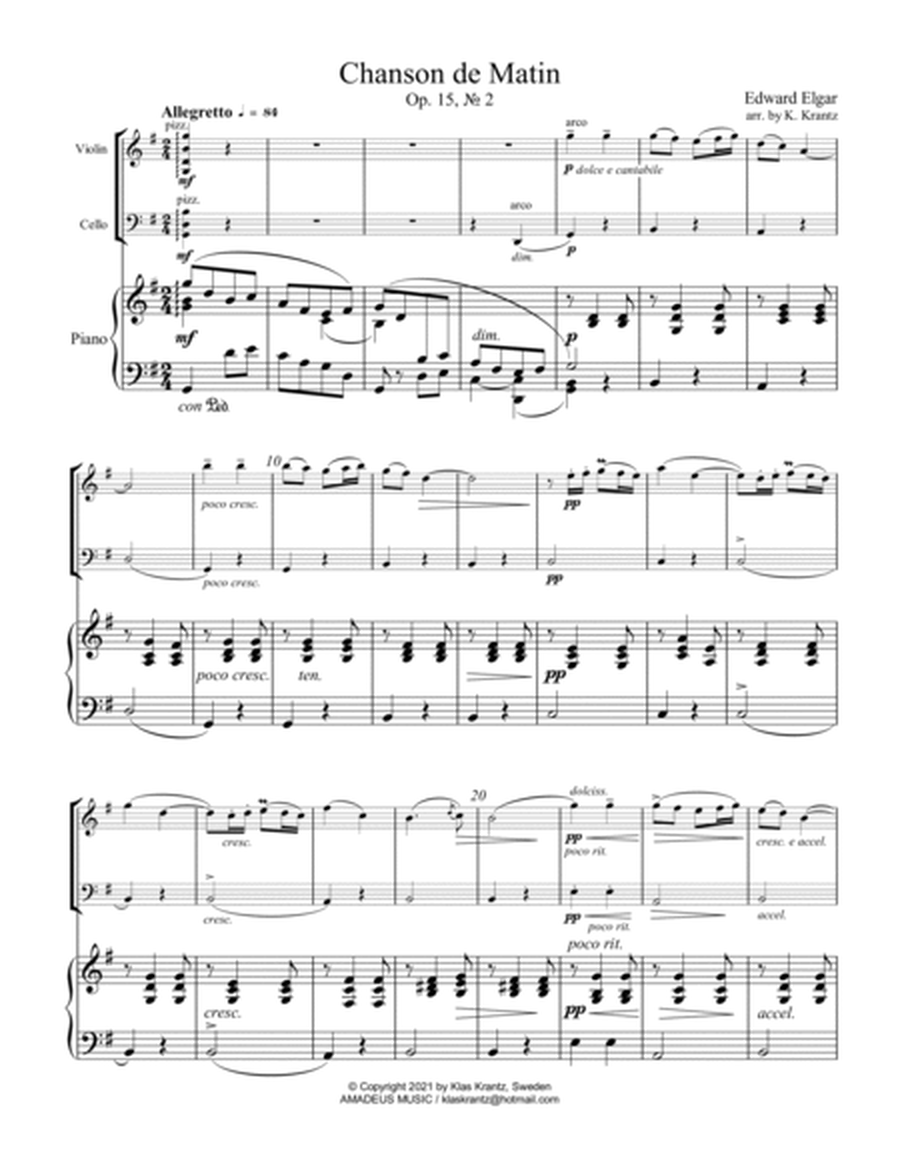 Chanson de Matin Op. 15 for piano trio image number null