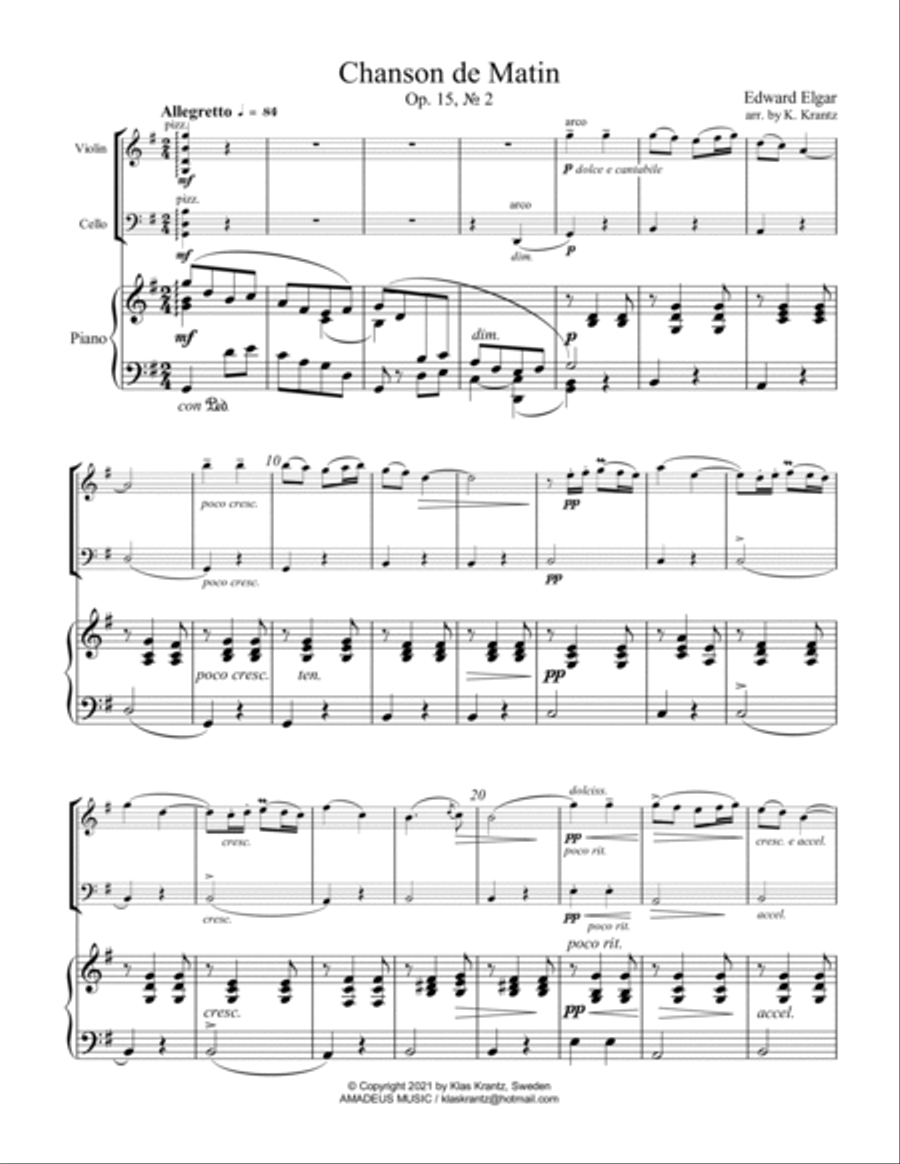 Chanson de Matin Op. 15 for piano trio image number null