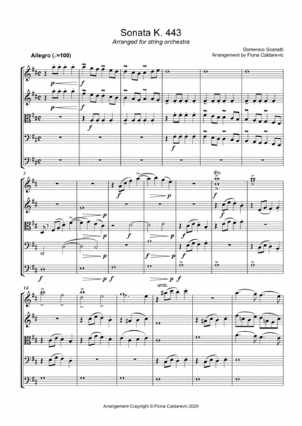 Scarlatti Sonata K433 arranged for String Orchestra image number null