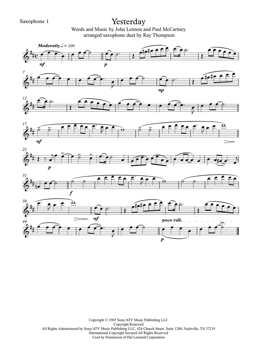 Yesterday Woodwind Duet scores gallery preview page 2