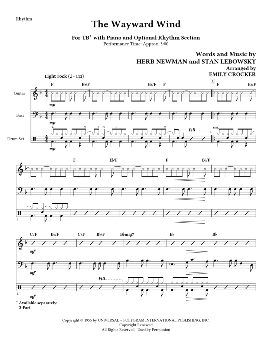 The Wayward Wind The Wayward Wind Small Ensemble scores gallery preview page 1