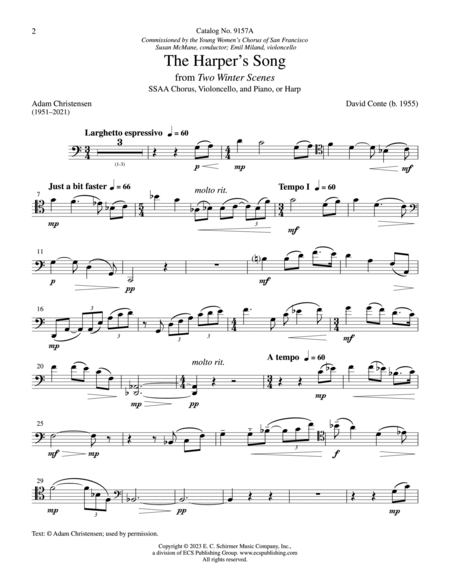 The Harper's Song: from Two Winter Scenes (Cello Part)