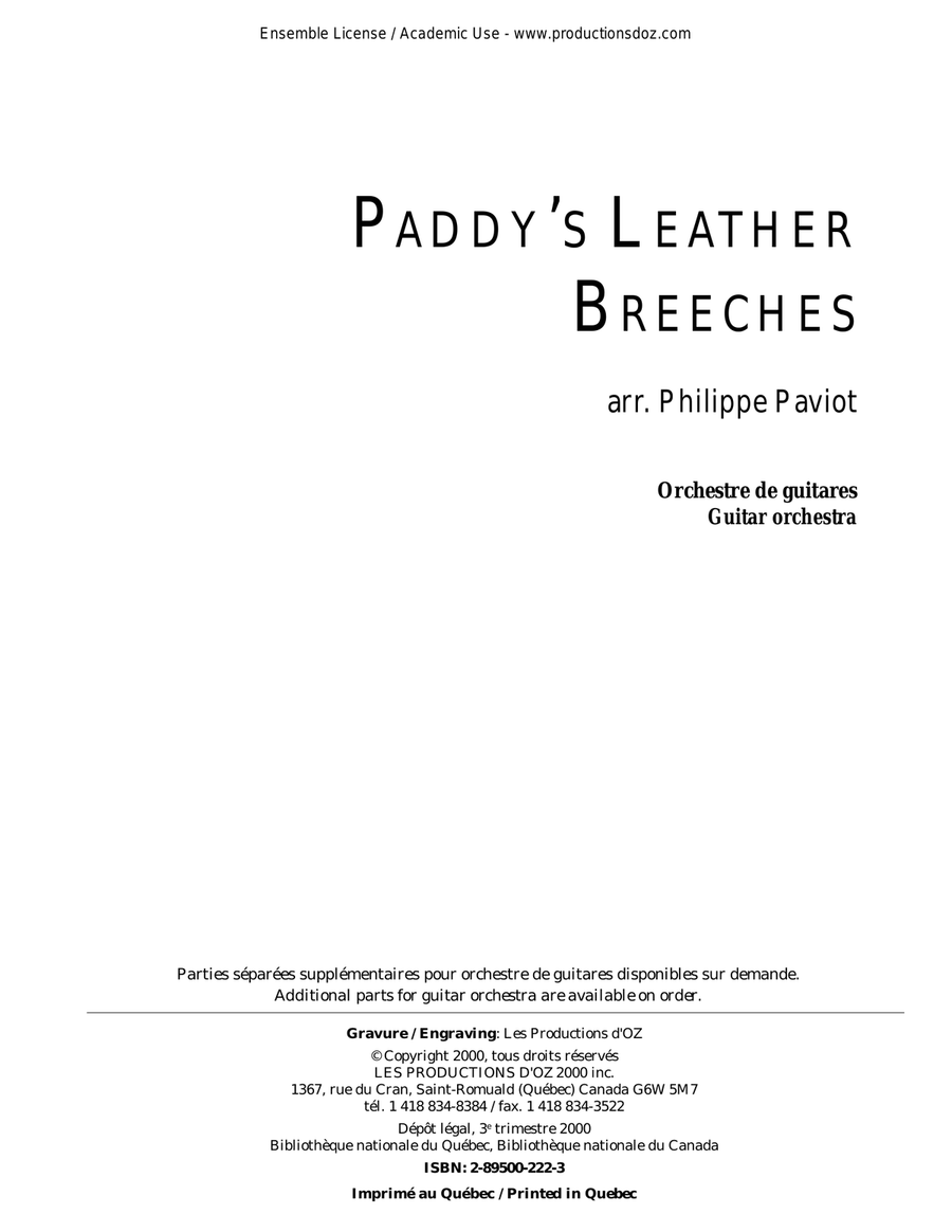Paddy's Leather Breeches Guitar Ensemble scores gallery preview page 1
