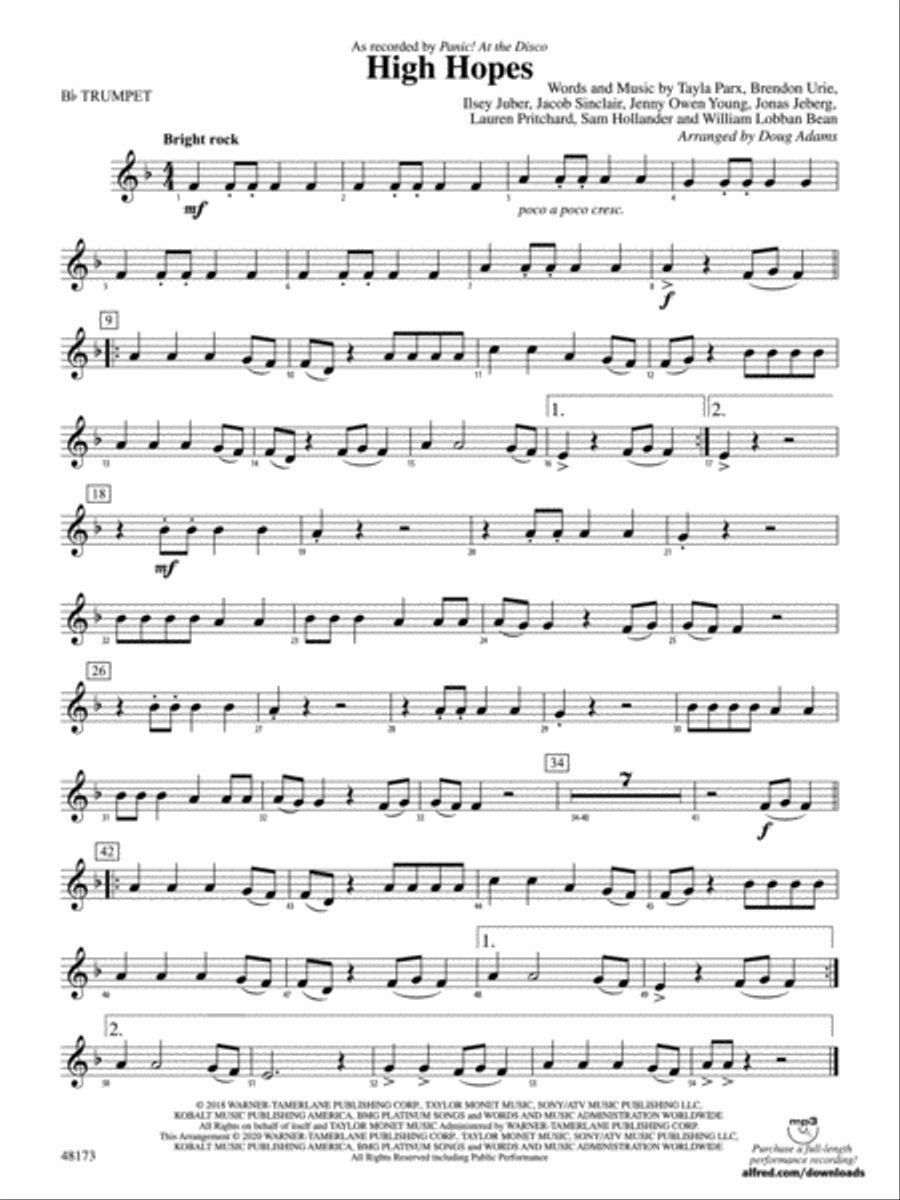 High Hopes: 1st B-flat Trumpet Concert Band scores gallery preview page 1