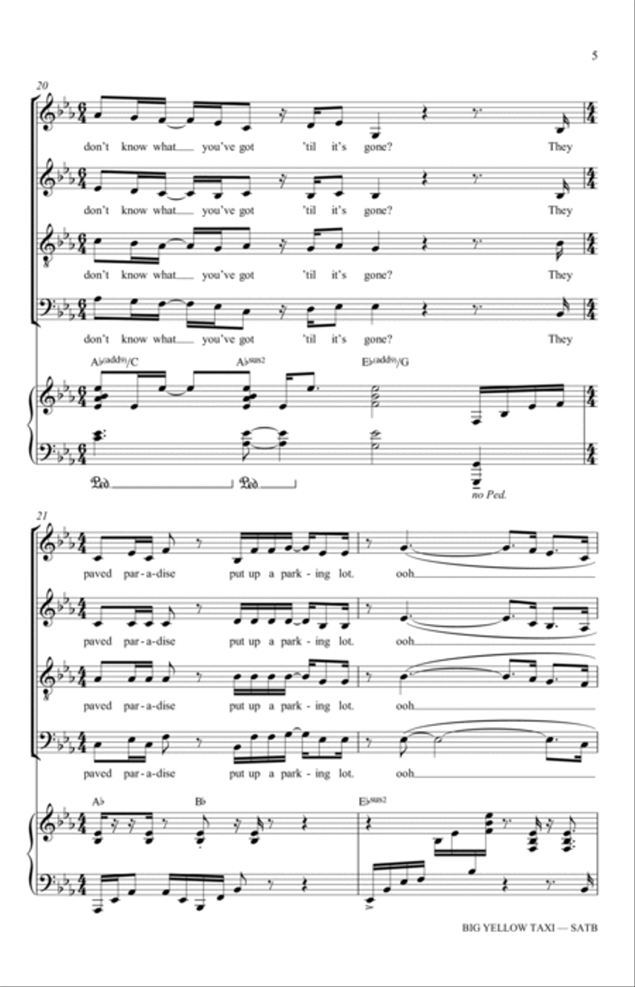 Big Yellow Taxi (arr. Adam and Matt Podd) 4-Part scores gallery preview page 5