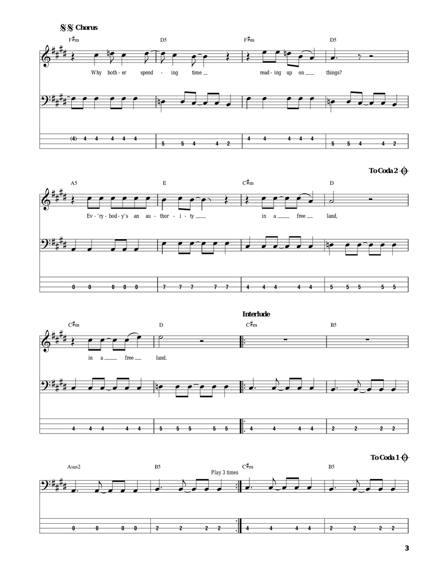 In A Free Land Bass Guitar Tablature scores gallery preview page 3