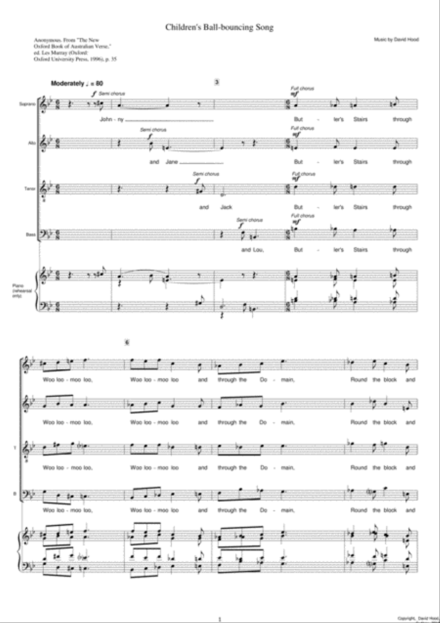 Children's Ball-bouncing Song 4-Part scores gallery preview page 1