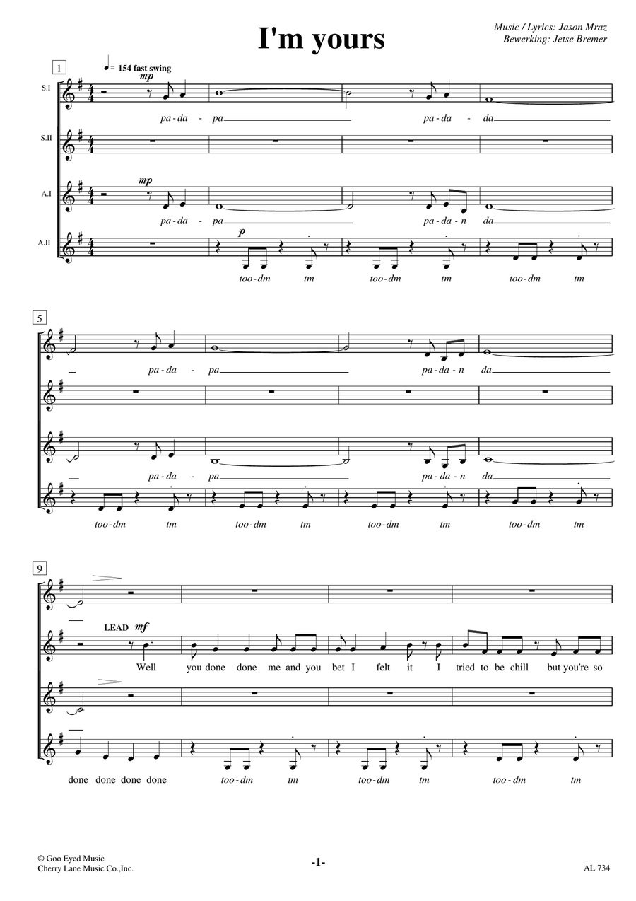 I'm Yours I'm Yours Choir scores gallery preview page 1