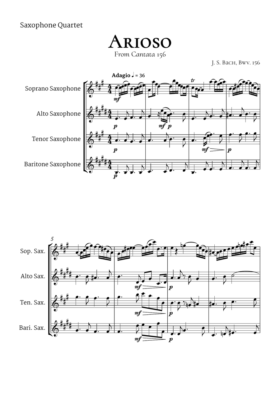 Arioso Bach Saxophone Quartet Saxophone Quartet scores gallery preview page 2