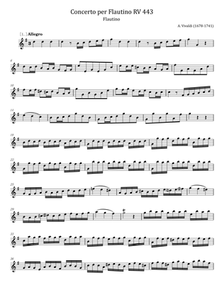 Vivaldi - Flautino Concerto RV 443 - For Flute Solo In G Major - Original Complete