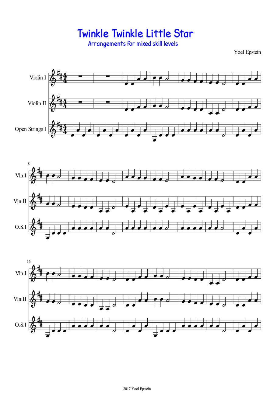Twinkle Twinkle Little Star - Easy Ensemble pieces for mixed skill level violinists String Trio scores gallery preview page 4