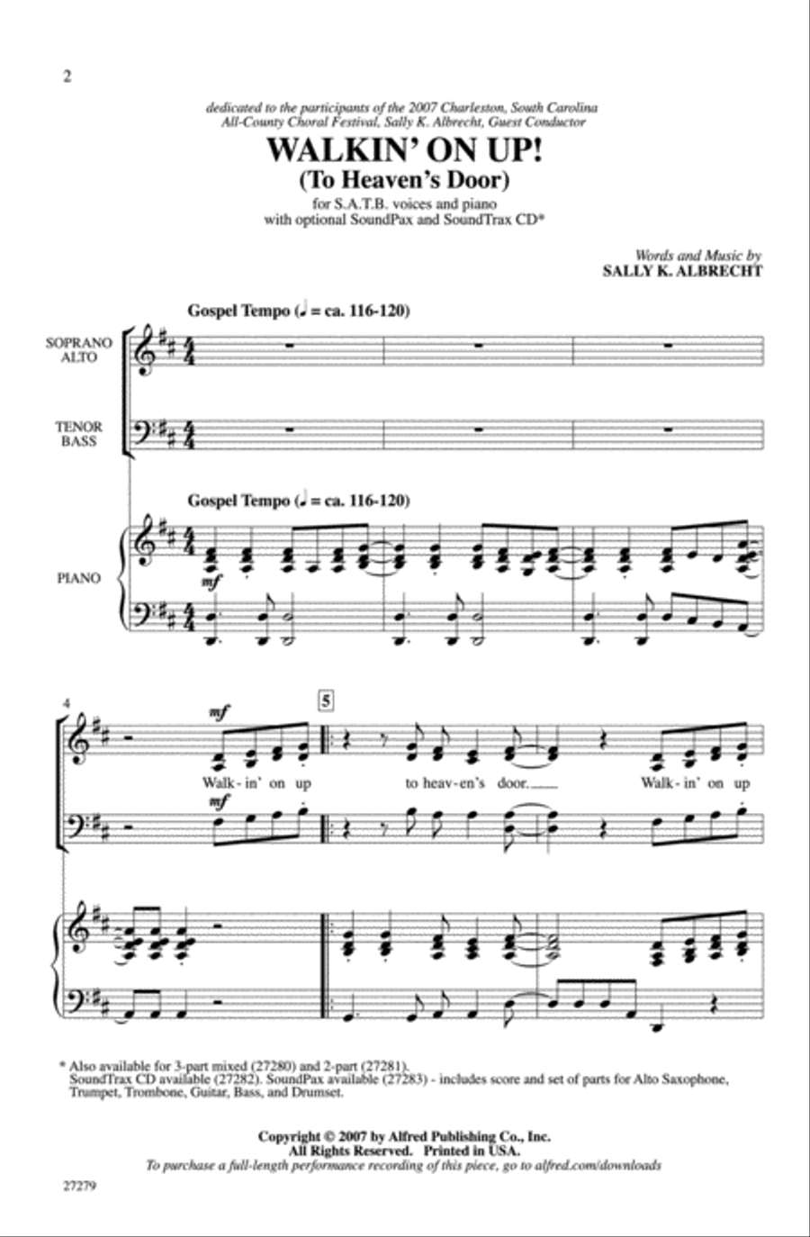 Walkin' On Up (To Heaven's Door) 4-Part scores gallery preview page 2