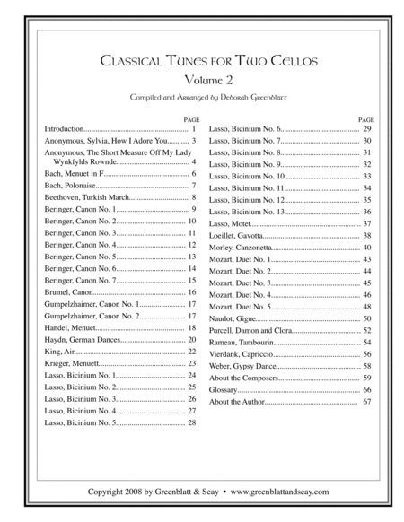 Classical Fiddle Tunes for Two Cellos, Volume 2