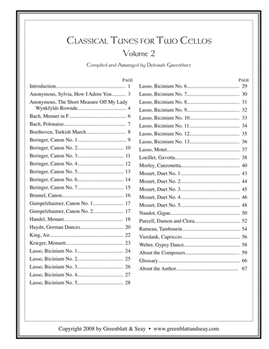 Classical Tunes for Two Cellos, Volume 2