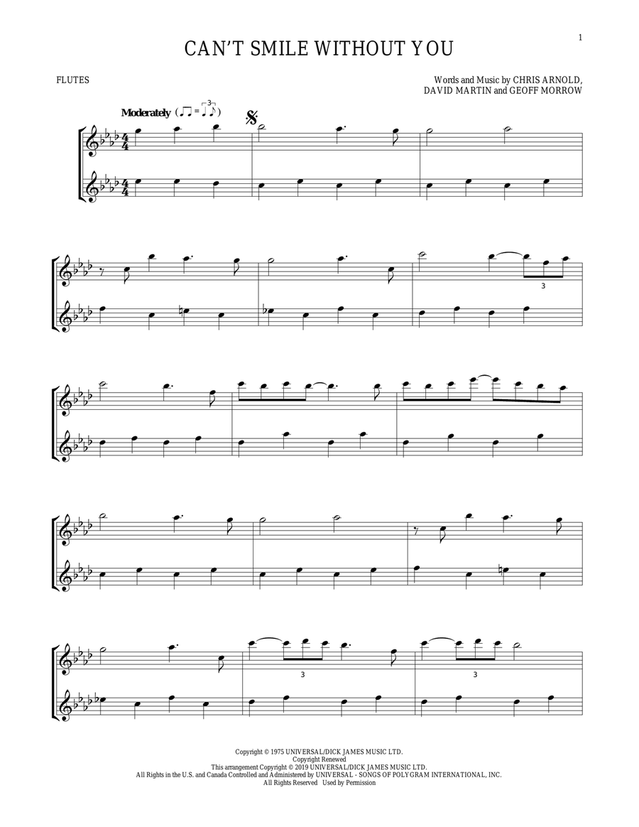 Can't Smile Without You Flute Duet scores gallery preview page 1