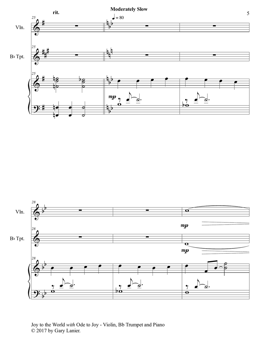 JOY TO THE WORLD with ODE TO JOY (Trio - Violin, Bb Trumpet with Piano & Score/Parts) B-Flat Trumpet scores gallery preview page 6
